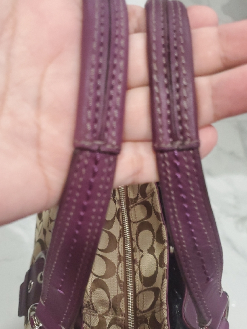 Coach Soho Lynn Signature Hobo Shoulder Bag/Purple Leather Trim💜🤎 - Picture 9 of 16